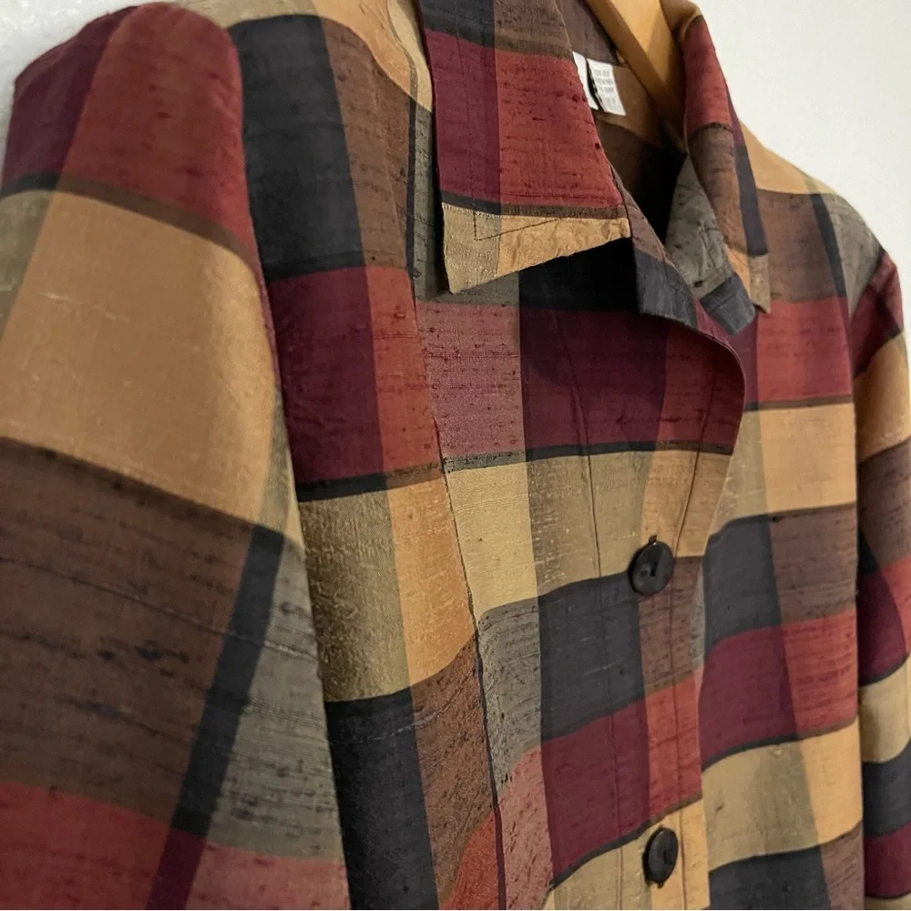 Vintage 1990’s Chico’s Design Silk Button-Front Check Plaid Jacket - Picture 9 of 13
